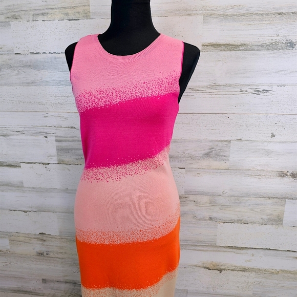Caché Colorblock Knit Midi Dress Ombre Gradient Bodycon Resort Vacation XS - Picture 5 of 14